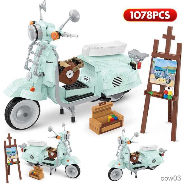 Blocos 1078pcs Mini Cute Motocicleta Modelo de Carro Blocos de Construção Natal Elk Motocicleta Tijolos Decoração de Casa Brinquedos Para Crianças Presentes R230718