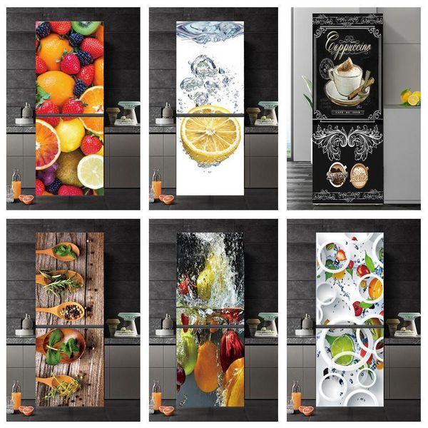 Adesivos de parede 60x200cm Tamanho personalizado Adesivo de frutas para geladeira Peel Stick Papel de parede à prova d'água Cozinha Geladeira Cobertura completa Decalque porta Mural 230717