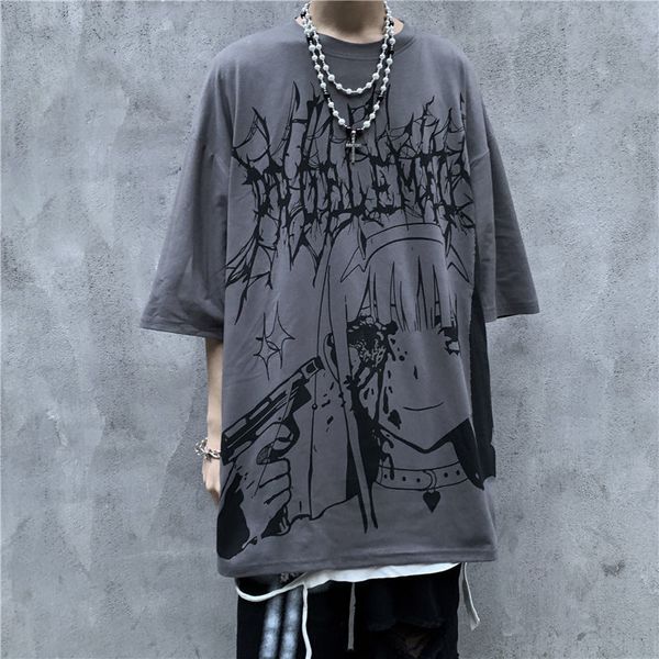 Erkek Tişörtleri Yaz Alt Giysileri Kadın Erkekler Grunge Anime Emo T-Shirt Rock Punk Üst E-Girl Alışveriş Merkezi Goth Tees Y2K Gotik Kıyafetler Sokak Giyim 230718