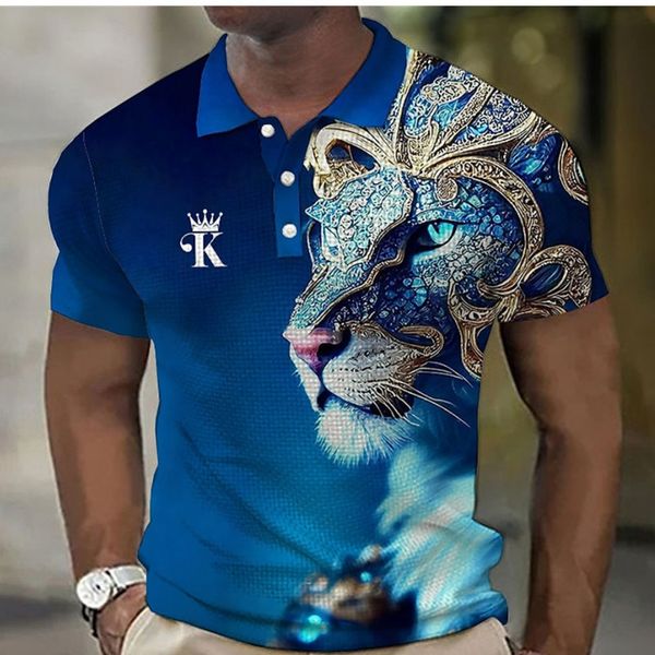 Polo Masculino Animal Masculino Camisa Pólo 3D Leão Impressão Casual Diário Tops de Lapela T-shirt Fierce Beast T-Shirt Para Roupas Masculinas de Verão Mangas Curtas 230717