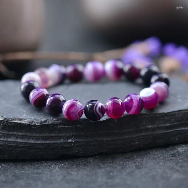 Strand 6 colori Bracciale elasticizzato colore viola Perle di agata a strisce verdi Corde elastiche in pietra naturale Braccialetti estensibili in corda