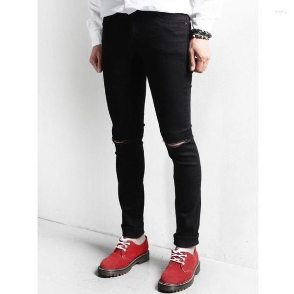 Männer Jeans Koreanische Plus Größe Für Schlanke Reine Schwarz Loch Neun-punkt Bleistift Hosen Streetwear Hombre Mode Jogger Jogginghose männlichen