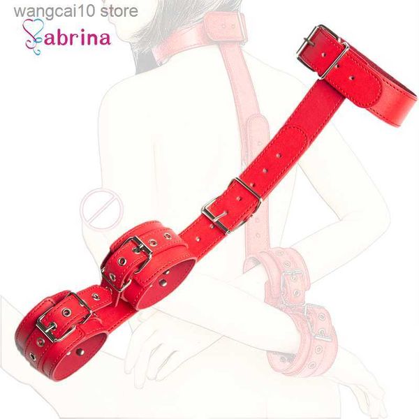 Sexy Set Donna Pelle Indietro Bondage Cinturino Schiava del sesso BDSM Bondage Restrizioni Mani Collo Collare Polso Mano Giocattoli del sesso per coppia Gioco del sesso T230718