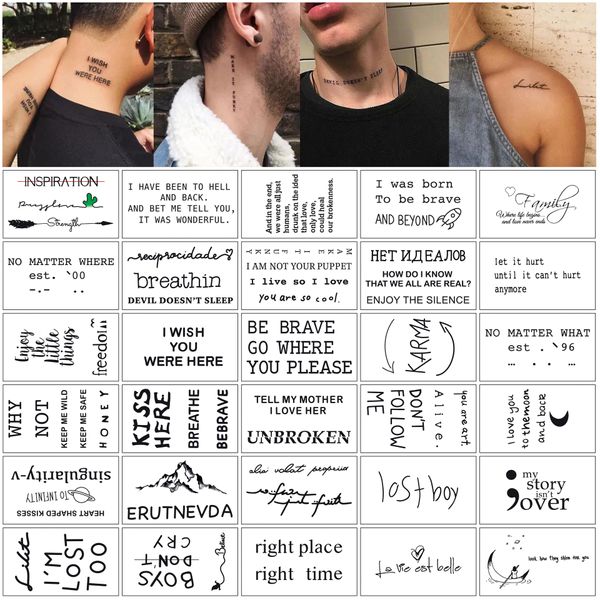 30 pçs Tatuajes Temporales Sexy Letras Tatuagens Temporárias Falsas para Mulher Homem Braço Mãos Arte Corporal Tatuagem Temporária Homme Femme