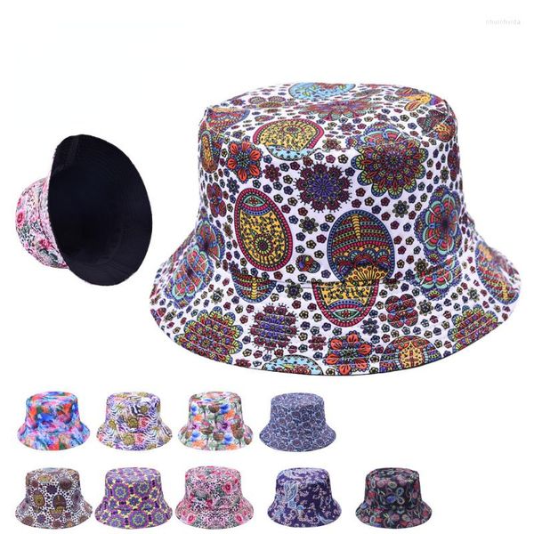 Berretti Primavera Estate Cappello a secchiello stampato retrò Moda Parasole può essere indossato su entrambi i lati Cappelli da bacino Uomo e donna Casual Panama Bob Cap