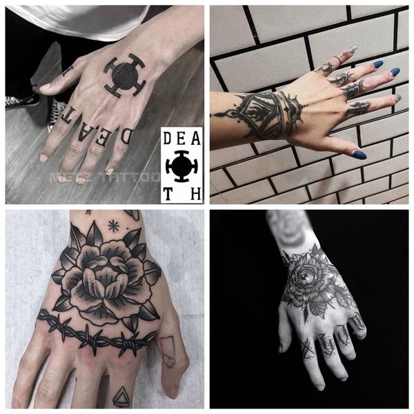 Nuovo tatuaggio temporaneo fiore scuro su adesivo a portata di mano per uomo donna tatuaggio impermeabile durevole arte fresca tatuaggio finto dito posteriore della mano