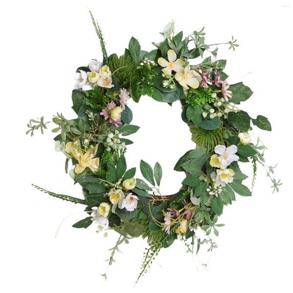 Coroa de flores decorativas para porta, folha verde, guirlanda de primavera, sinal de boas-vindas artificial, guirlanda de 14 pol., para jardim de festa, decoração interna e externa