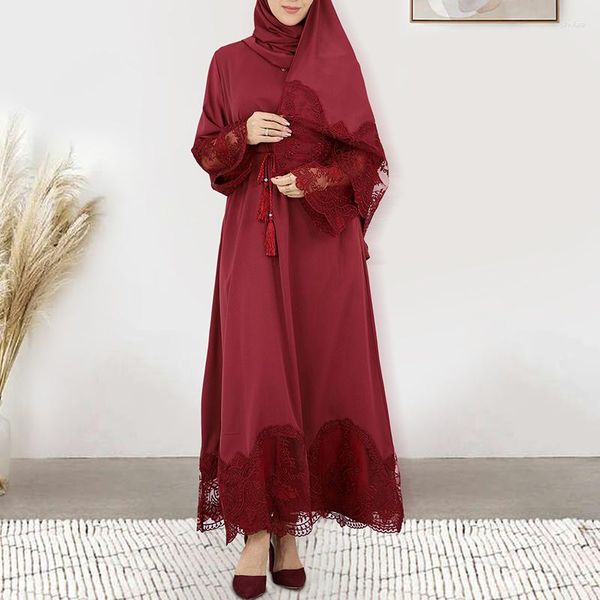 Abiti casual Dubai Abito primaverile ed estivo Tinta unita Abito da donna musulmana ricamato squisito Abbigliamento islamico della moschea del Ramadan