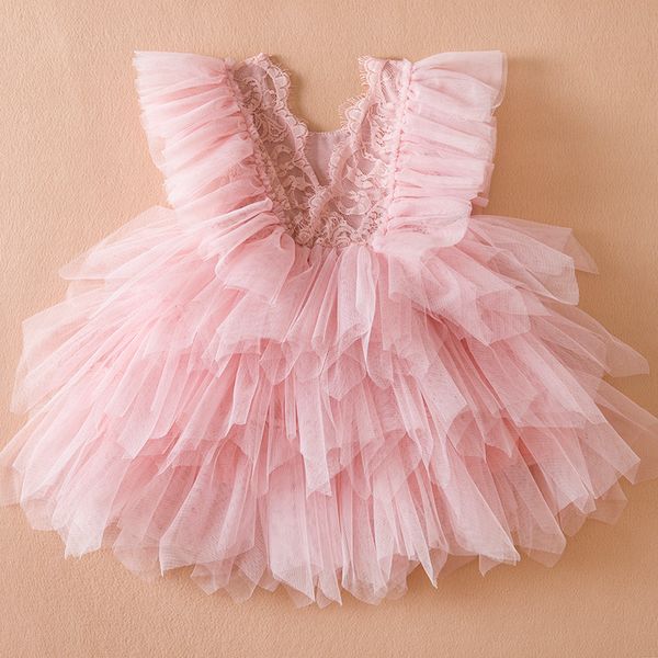 Ruffles Dantel Yaz Elbisesi Kızlar İçin 1-5 YRS GERİ Sevimli Yürümeye Başlayan Çocuklar Doğum Günü Prenses Elbise Bebek Tatil Gündelik Vestidos