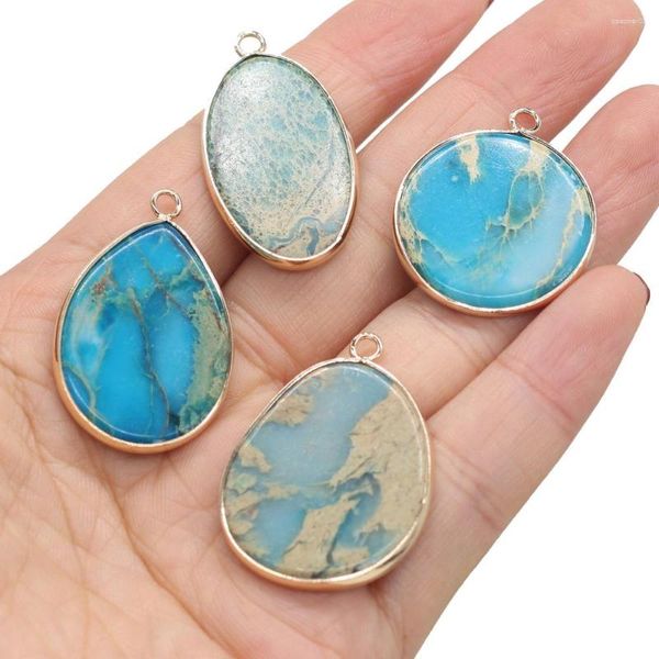 Colares com pingente 1 peça pedra natural azul oceano minério charme para diy colar brinco pulseira acessórios jóias fazendo presente feminino