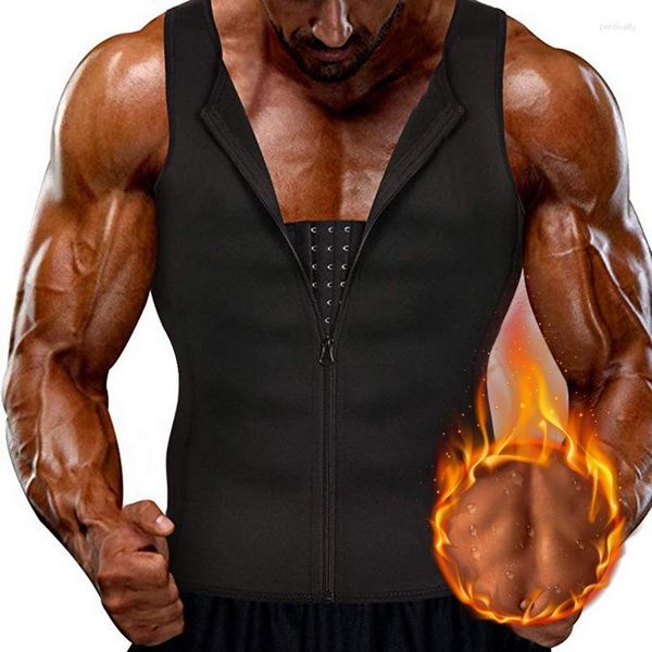 Intimo modellante per il corpo da uomo Uomo che dimagrisce Shaper Cerniera Corsetto nero Abbigliamento per la pancia Abbigliamento sportivo per il sudore Allenatore per la vita a tre seni Modellante