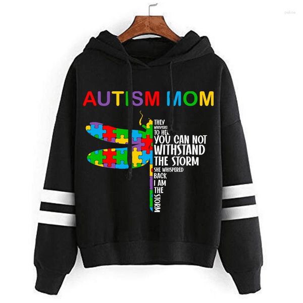 Damen Hoodies Autismus Sweatshirts Frauen Vintage Tier Libelle Lässige Mode Kleidung Farbiges Puzzle Sweatshirt