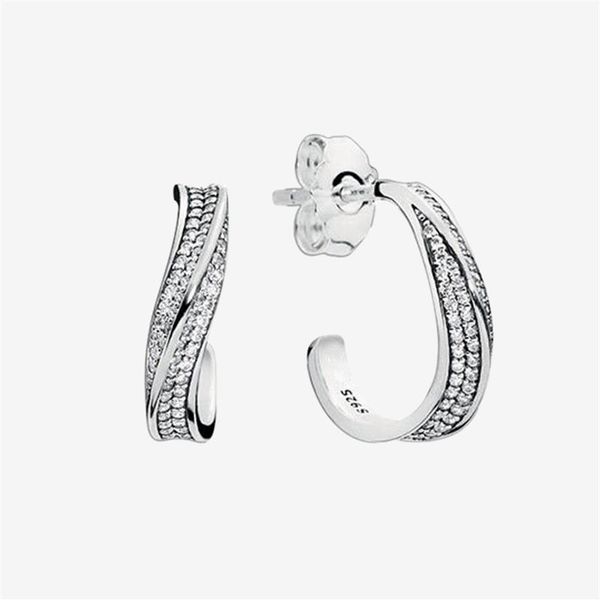 Clear CZ stone pave Wave Hoop Orecchini Regalo di nozze scintillante da donna con scatola originale per Pandora 925 Sterling Silver Earri2982