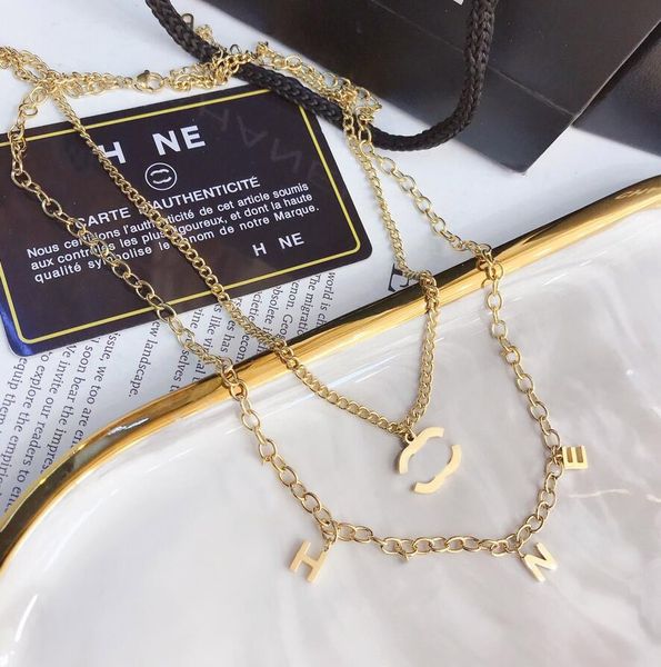 Designer de luxo 18k banhado a ouro prata longo pingente colares de alta qualidade aço inoxidável marca carta cristal pérola colar links correntes amantes presentes jóias