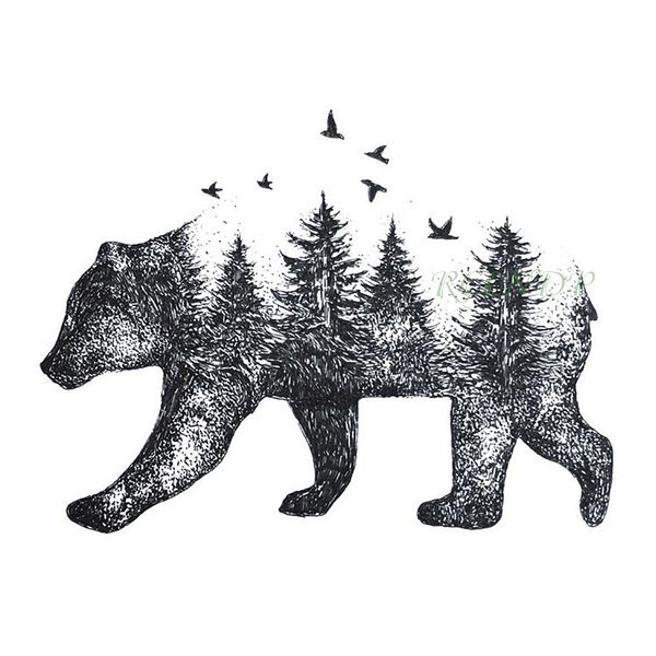 Tatuaggio temporaneo impermeabile Siberia foresta orso albero uccello volpe gufo lupo balena tatto flash tatoo falso per ragazza donna uomo 7