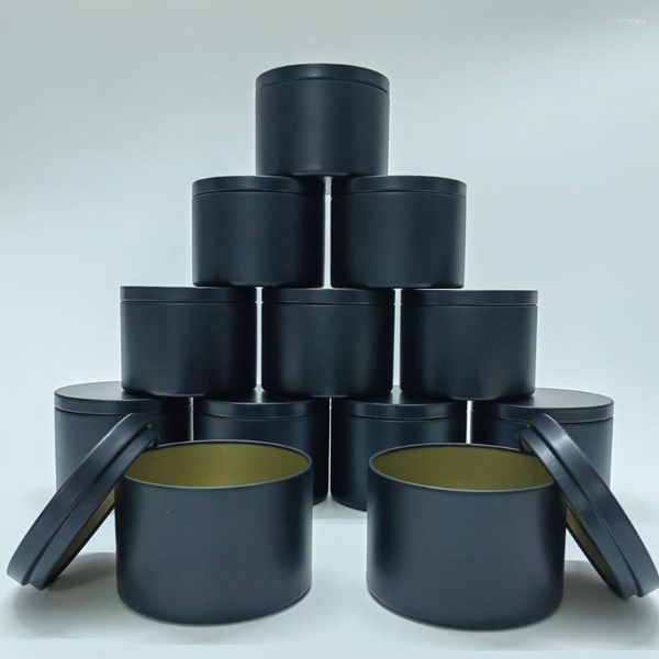Vorratsflaschen 12 teile / satz Leere Kerzenglas Schwarze Aluminiumdosen mit Deckel für kosmetische Lebensmittel Topf Kaffee Gewürz Süßigkeitenbehälter
