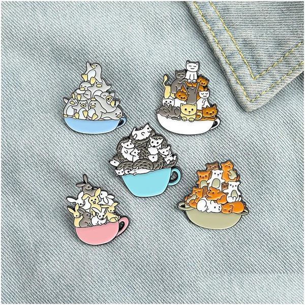 Pins Broschen Cartoon Niedliche Tiere Emaille Pins Kreative Schüssel Igel Pinguin Bär Hund Kaninchen Für Kinder Geschenk Revers Kleidung Taschen drop Dhb3T