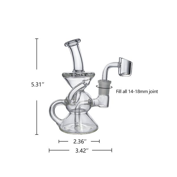 Waxmaid 5,3 polegadas Ampulheta Mini Reciclador Clear Dab Rig Beaker Bongs garrafa única ampulheta cachimbo de água Cachimbos de água Armazém dos EUA pedido de varejo frete grátis