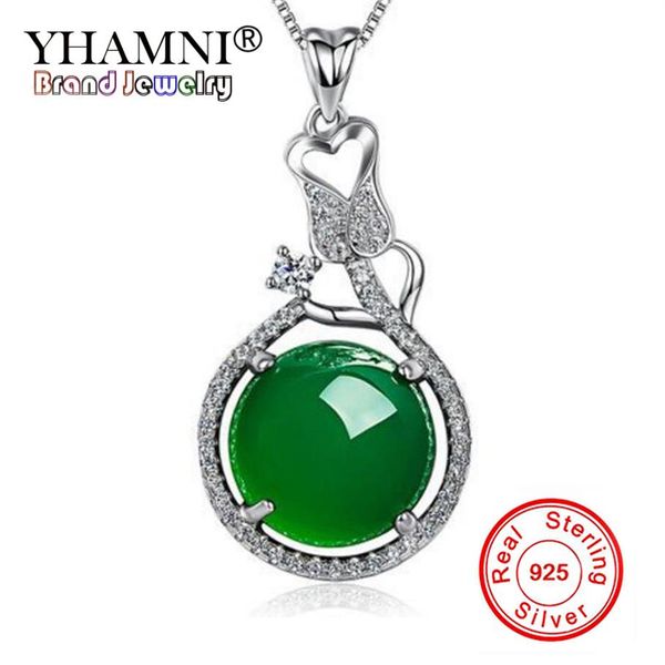 YHAMNI Fashion Real 925 gioielli in argento sterling gemma naturale cristallo malese verde pendenti collane charms gioielli regalo D3602968