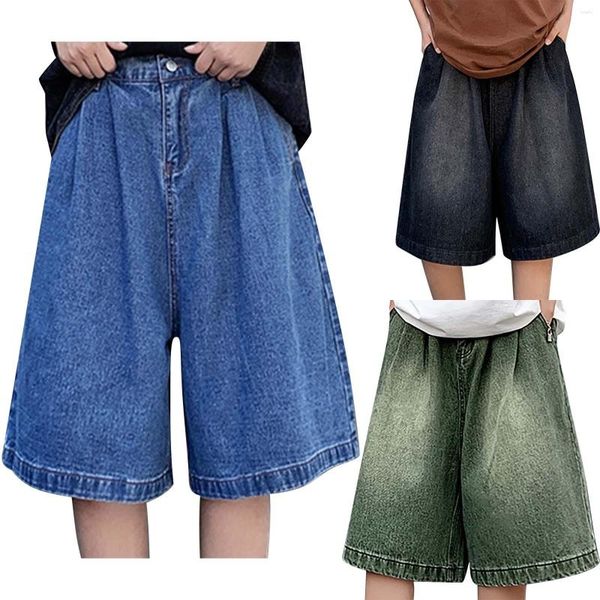 Calça Jeans Masculina Slim Fit Menino Shorts Denim Vintage Para o Verão Ajuste Solto Perna Reta Largura Com Um Quarto de Comprimento