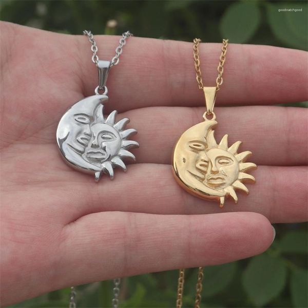 Collane con ciondolo Goth Sun Moon Collana per donna Girocollo a mezzaluna in acciaio inossidabile Gioielli di moda Catena clavicola Collier Femme