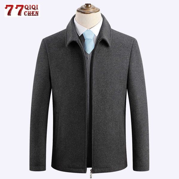 Мужская шерстяная смеси мужская шерстяная куртка с густыми теплыми пальто осень зимняя повседневная стройная траншея палочкового пальто покрыто пальто пальто шерстяные куртки HKD230718