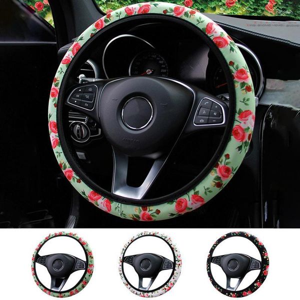 Coberturas de volante com flores rosas, sem costura, floral universal, carro automotivo, para caminhão, sedan, suv, ônibus comercial