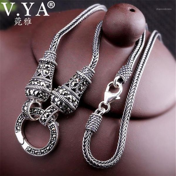 Collane con ciondolo V YA Collana a catena lunga in argento tailandese per donna 925 Sterling Marcasite Stone 1 5mm 60cm 70cm 75cm 80cm1249f