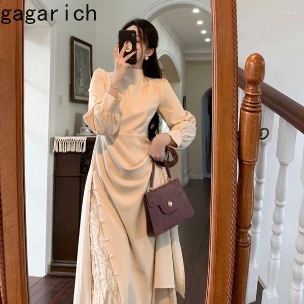 Casual Kleider Gagarich Frauen Frühling Herbst 2023 Chic Kleid Hohe Taille Royal Solide Temperament Lange Mode A-line Hülse Vestidos Robe