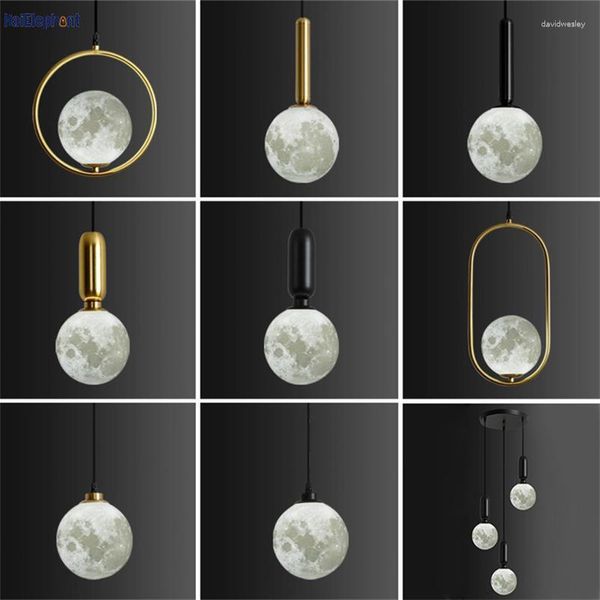 Lustres criativos modernos led lustre iluminação impressão 3d lua lâmpadas penduradas para sala de jantar sala de estar quarto interior deco luzes ac90-260v