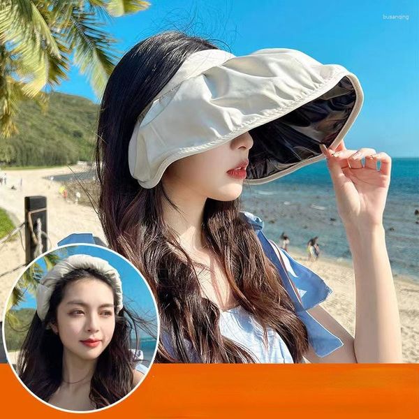 Cappelli a tesa larga Cappello per protezione solare Colla nera resistente ai raggi UV femminile Top cavo per il sole Scocca esterna Schermatura per il viso grande