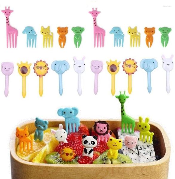 Conjuntos de Louça 20 Pçs Bento Legumes Louça Bonito Mini Criança Crianças Garfos Frutas Palito De Dente Picaretas Crianças Almoços De Animais De Desenho Animado