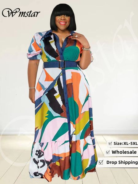 Grundlegende Freizeitkleider Wmstar Plus Size Kleider für Frauen Sommerkleidung Knopf Kurzarm Print Patchwork Elegantes Maxikleid Großhandel Drop 230717