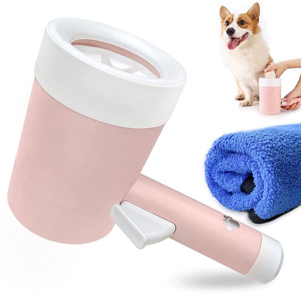 Detergente per zampe di cane con manico Tazza per pulizia portatile per animali domestici Spazzola per lavare i piedi del cucciolo Spazzola in silicone Detergente per zampe di cane per zampe sporche e fangose per la toelettatura degli animali domestici