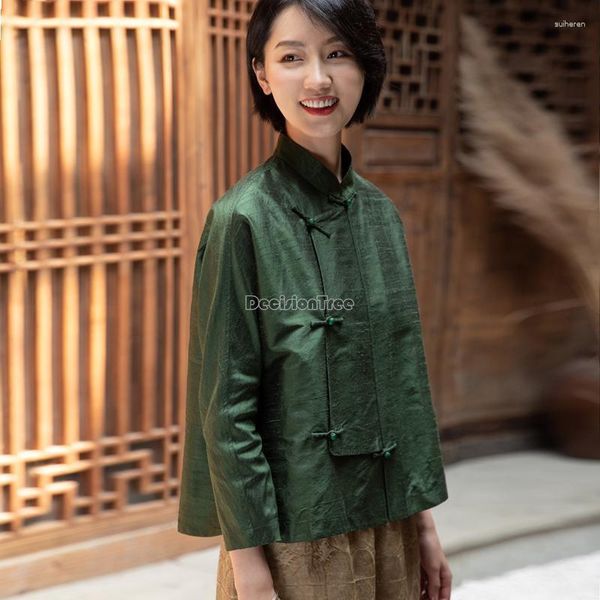 Abbigliamento etnico 2023 Stile Nazione Cinese Tang Suit Qipao Cheongsam Colletto Camicetta Manica Lunga Retro Casual Donne Allentate Top G481