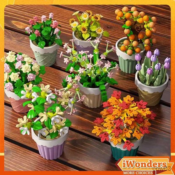 Blöcke Tulpe Topfpflanze Blume Set Kompatibel Baustein Blume Serie Spot Student Bildung Handgemachte Spielzeug R230718