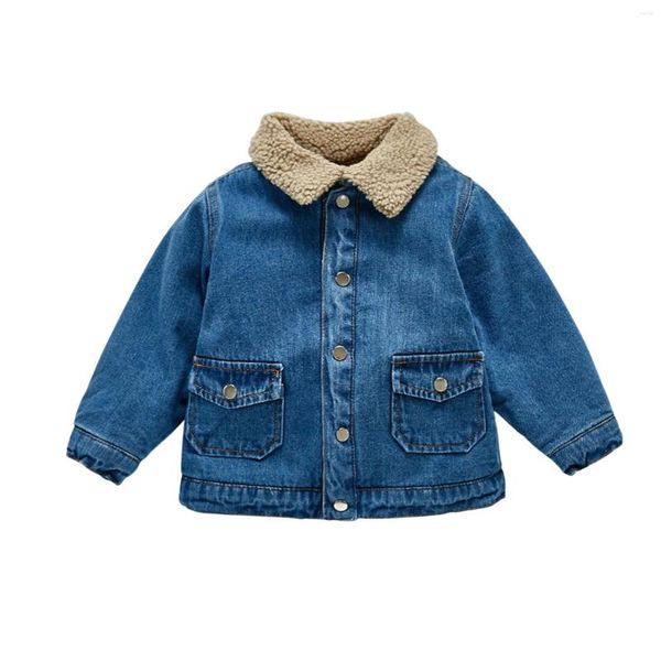Джакетки для младенцев на джинсовой куртке для девочек мальчики контрастируют цвет с длинным рукавом кардиган с карманами 3M-3T