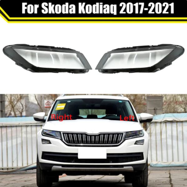 Auto Faro Anteriore Della Copertura Per Skoda Kodiaq 2017 ~ 2021 Fari Paralumi Trasparenti Lampada Luce Lente Maschere di Vetro Faro Borsette