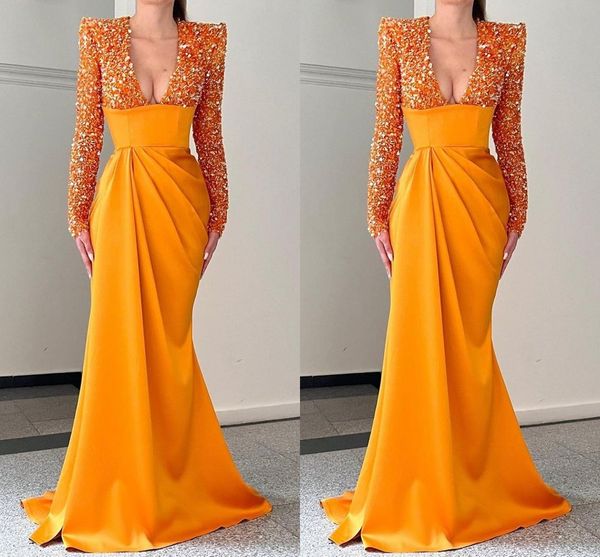 Элегантные апельсиновые плюс размер вечерние платья для женщин v Nece Secield Вечерние театрализованные платья специальное случаи день рождения платье для знаменитостей формальная одежда