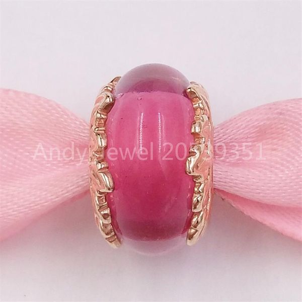 Andy Jewel 925 Sterling Silber Perlen handgefertigt Lampwork rosa Murano Glas Blätter Charm Charms passend für europäischen Pandora-Stil Schmuck B2600