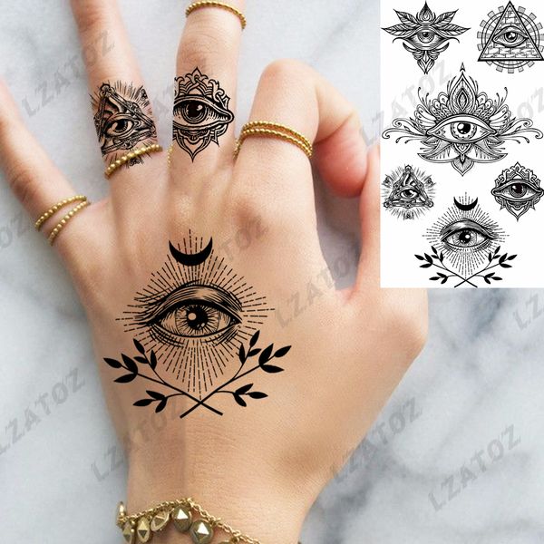 Evil Eye Moon Tatuaggi temporanei per donne Adulti Montagne uniche Foglie Adesivi per tatuaggi finti Fai da te Piccoli tatuaggi lavabili con le dita