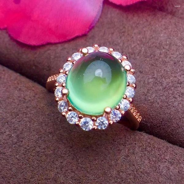 Cluster Rings Natual Prehnite Ring Natural Real 925 Sterling Silver Gem Size 9 10mm Per donna o uomo