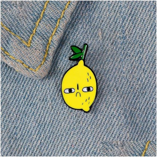 Булавки броши, пострадавшие от лимонных эмалевых булавок для женщин, сажает фрукты желтый значок забавное выражение