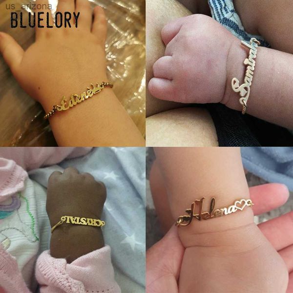 Bluelory Personalizzato in acciaio inossidabile Baby Kids Nome Bracciali Oro Argento Rosa Gioielli personalizzati Bambino Ragazze Ragazzi Regali di compleanno L230620
