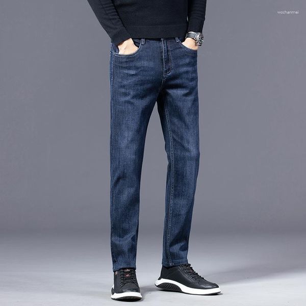 Abiti da uomo Lansboter Jeans blu primaverili e autunnali Pantaloni piccoli Vita dritta Stretch Moda Casual