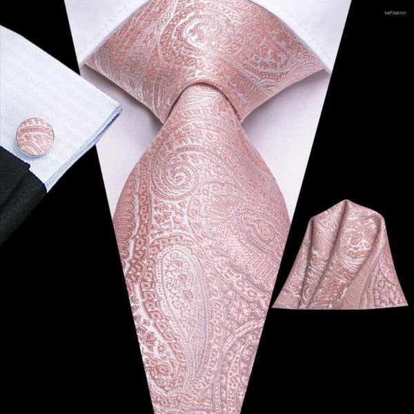 Gravatas borboleta 2023 marca de moda pêssego rosa paisley para homens festa de casamento gravata conjunto lenço abotoaduras presente por atacado gravata alta