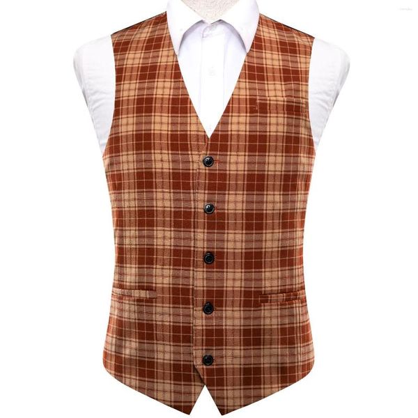 Coletes masculinos hi-tie laranja multi viscose colete masculino jacquard xadrez jaqueta sem mangas para casamento masculino presente diário superdimensionado