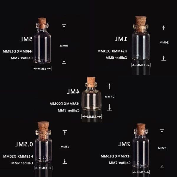 1 2 4 5 мл Мини-флаконы Прозрачные стеклянные бутылки Банки с пробками Маленькая стеклянная бутылка с пробкой DIY Украшение Пустая маленькая бутылочка для песка Ewlw