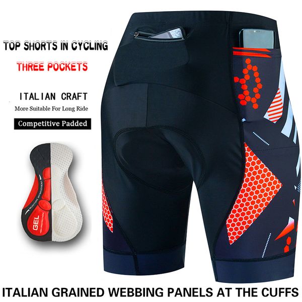 Calções de ciclismo com três bolsos collants de bicicleta Triathlon 5D gel acolchoado Pro Lycra bicicleta respirável homem mountain bike 230717