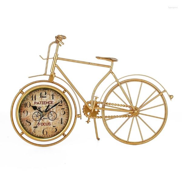 Orologi da tavolo 68UE Orologio da bici vintage su supporto da scrivania in metallo Simpatica mensola decorativa per il soggiorno di casa